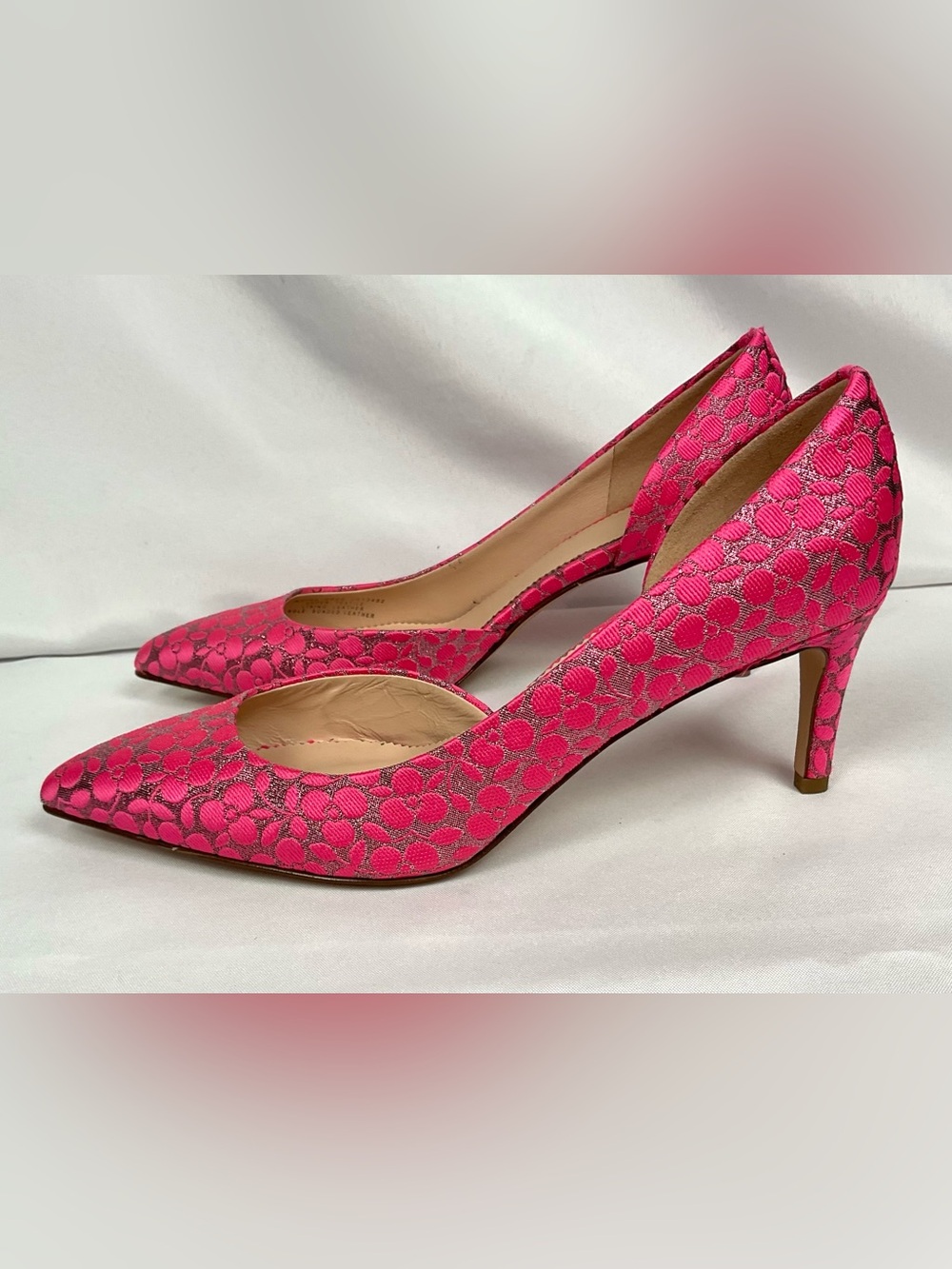 J. Crew Colette D'Orsay Pumps Magenta Pink Floral Jacquard Sz 8 Hot Barbie Pink